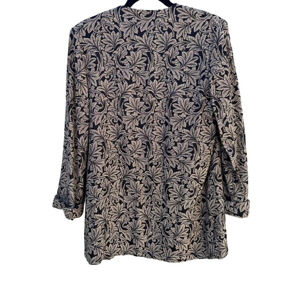 Just In Thyme Vintage Womens Leaf Pattern Brocade Cuff Sleeve Open Front Blazer - Picture 4 of 9